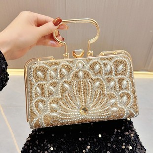 New Cross-border Diamond-encrusted Pearl Bag Women's Cheongsam Bag Celebrity Banquet Handbag Rhinestone Shoulder Crossbody Banquet Bag