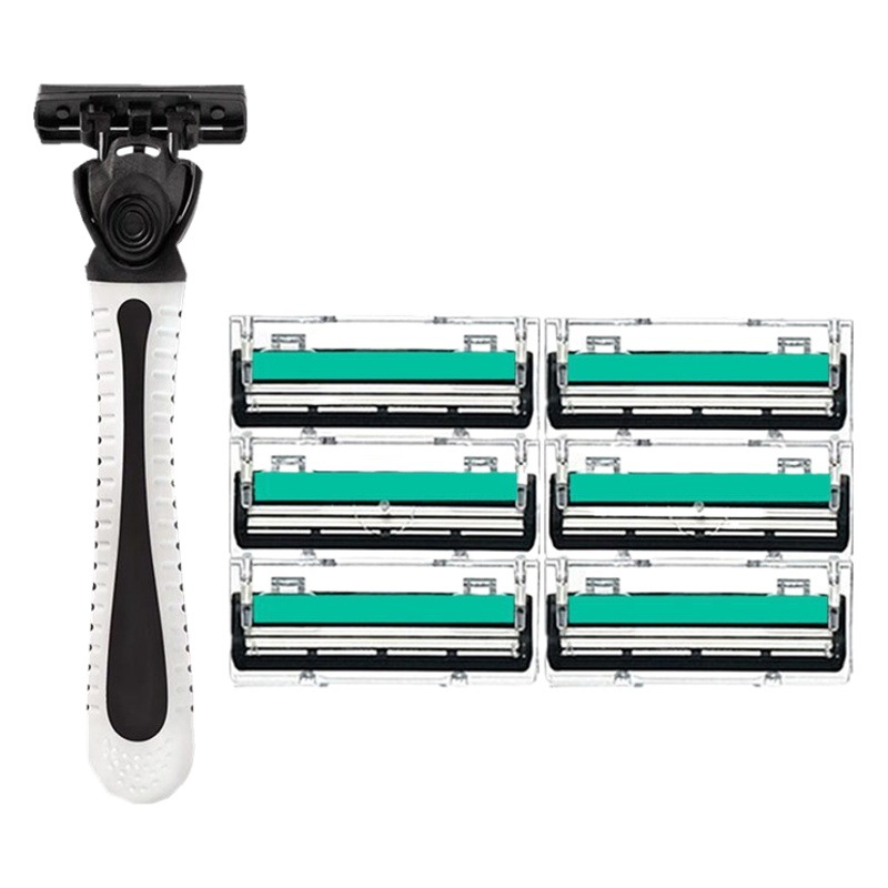 Supermarket Supply Jierui Double-Layer Sensor Razor Blade Traditional Manual Razor for Men Beard 1 Handle 6 Blades