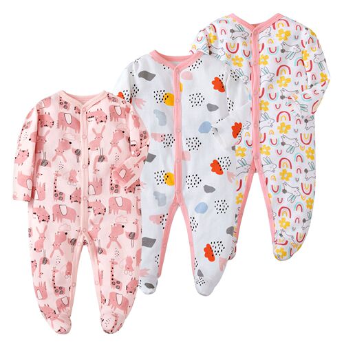 Wholesale factory price newborn one-piece long-sleeved one-piece long-sleeved foot-covering pure cotton romper casual crawling suit spring and autumn baby pajamas