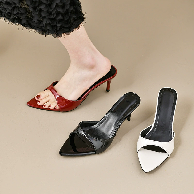 Тапки на высоком каблуке 2025 новая женская обувь повседневная легкая заостренная тапка