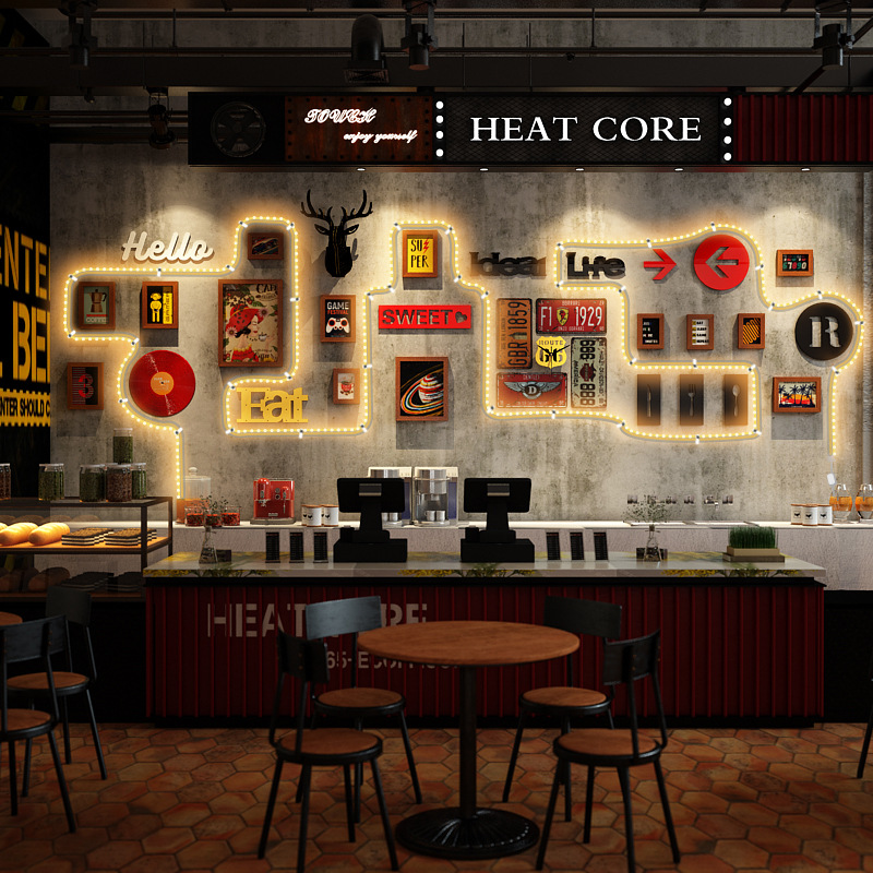 Polymer A12 Large Industrial Style Retro Luminous Decorative Painting License Plate Combination Photo Frame LED Light Strip Photo Wall