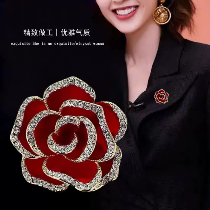 小香风黑玫瑰胸针高级感山茶花胸针女款气质衣服扣针西装毛衣别针