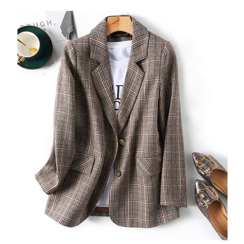 Houndstooth Style Blazer for Women 2025 Early Spring New Hong Kong Style Chic Retro Internet Celebrity Suit for Female Students