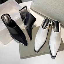 包头半拖鞋女高定小方头坡跟高跟凉拖时尚百搭外穿粗跟懒人穆勒鞋