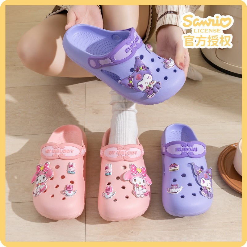 Sanrio summer new melody hole shoes ladies Baotou home height sandals flower non-slip slippers wholesale