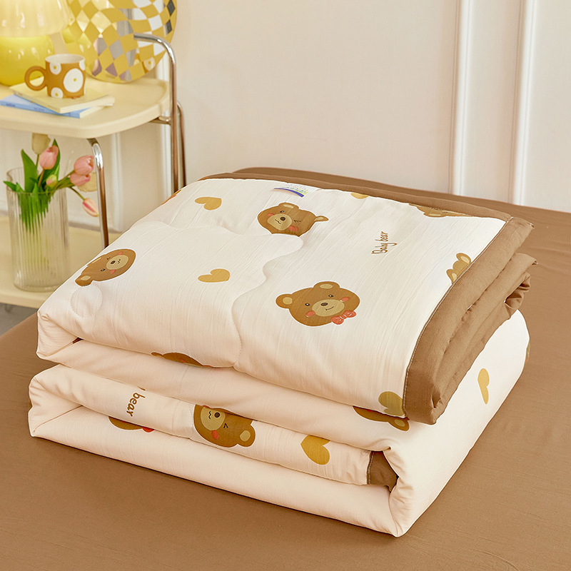 Edredón de verano de algodón y lino lavado, edredón fresco de verano, dormitorio para niños, edredón de aire acondicionado lavable a máquina de cuatro piezas