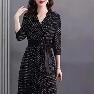 2025 New Summer Black Printed Mid-Length Collar Dress Classy Plus Size Women's Elegant Mid-Length Skirt