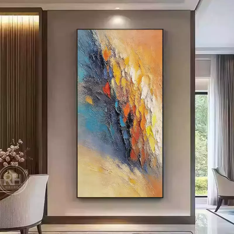 纯手绘油画玄关肌理装饰画抽象现代简约客厅挂画大芬村油画