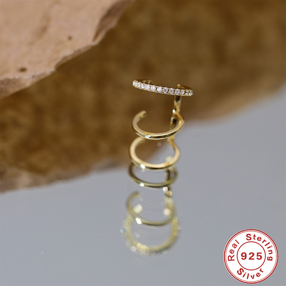 Geometric Pattern 1 Piece 925 Sterling Silver Zircon Geometric Ear Cuffs