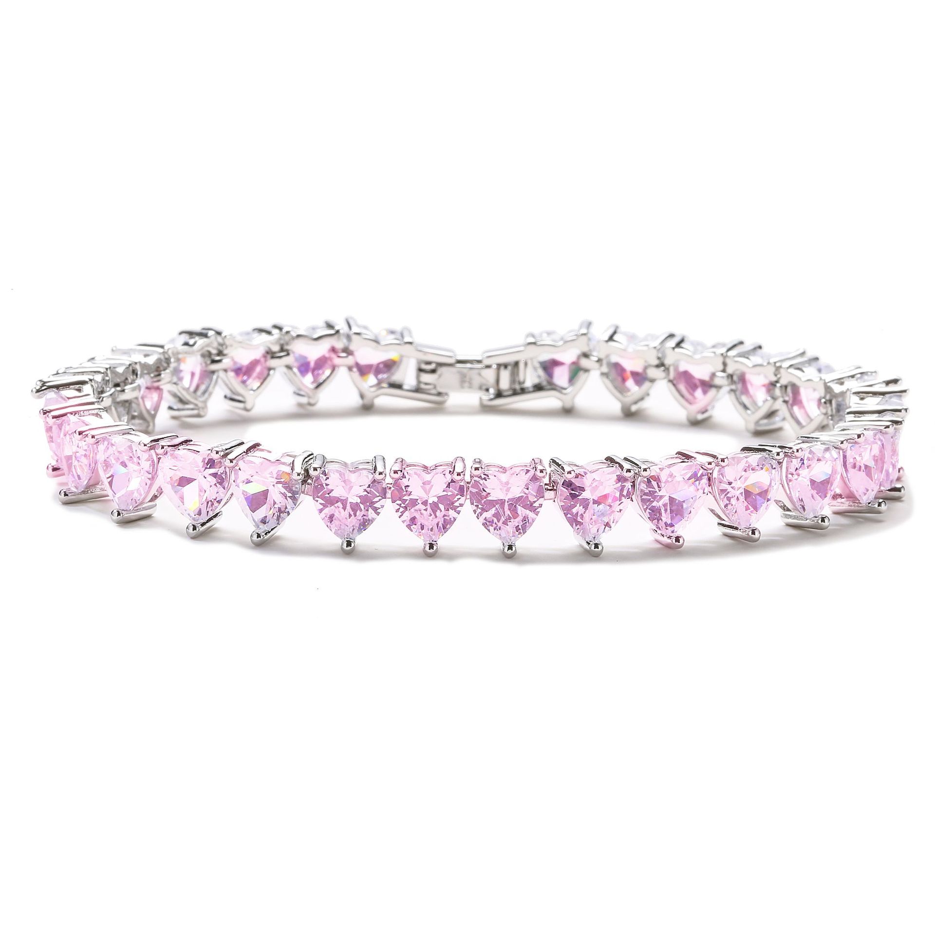 fashion geometric micro-encrusted full zircon heart-shaped copper bracelet