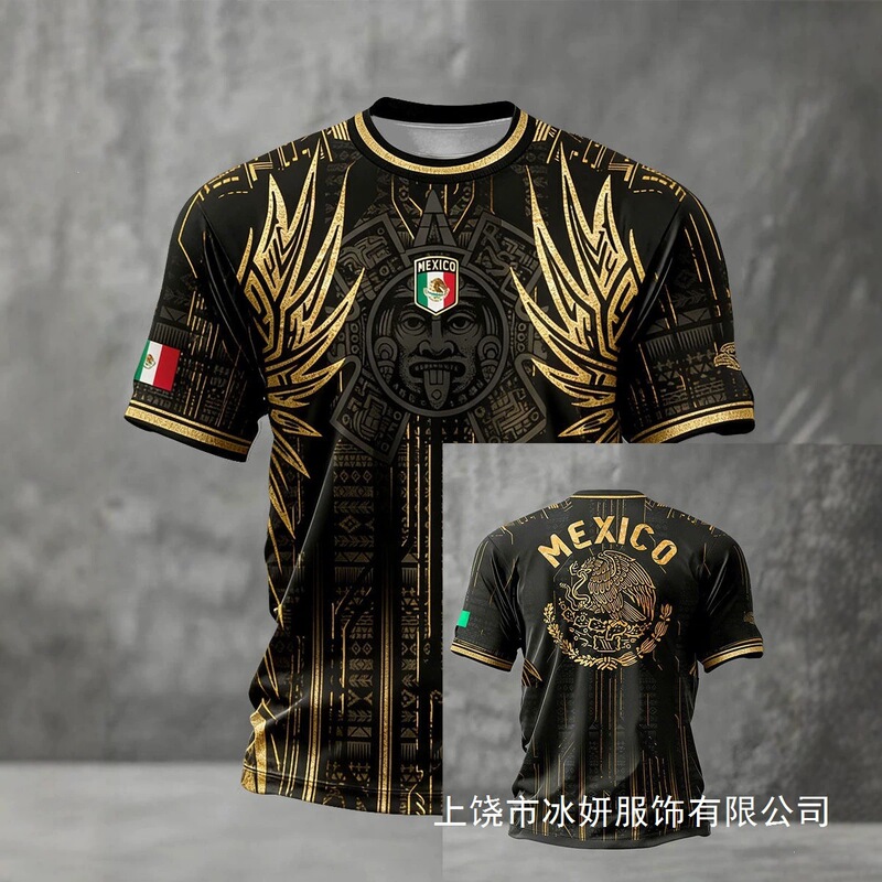 2026 Cross-Border Independent Site Amazon New Summer Mexico World Cup Printed Men's Football Short-Sleeved T-Shirt