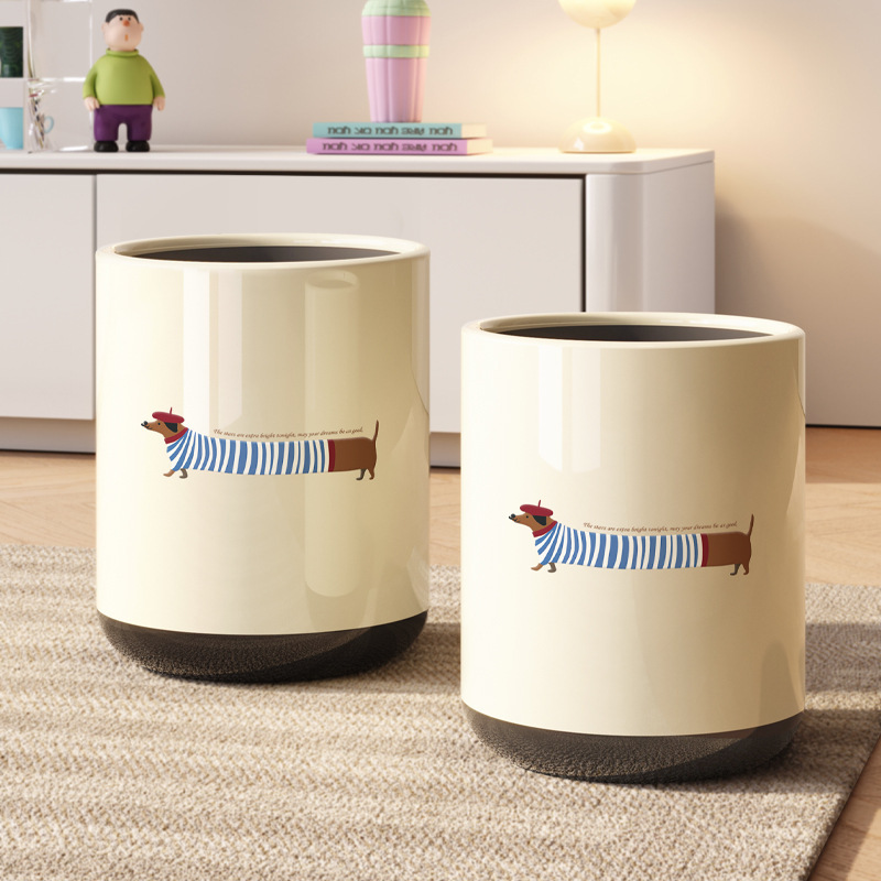 Dachshund Household Trash Can with High Aesthetic Value for Living Room and Bedroom, Large Capacity Double-Layer Covered Waste Bin for Bathroom