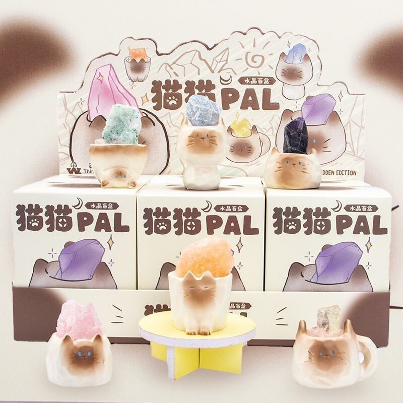 网红同款可猫猫PAI水晶盲盒潮玩树脂工艺品带扩香石寓意摆件直销|undefined