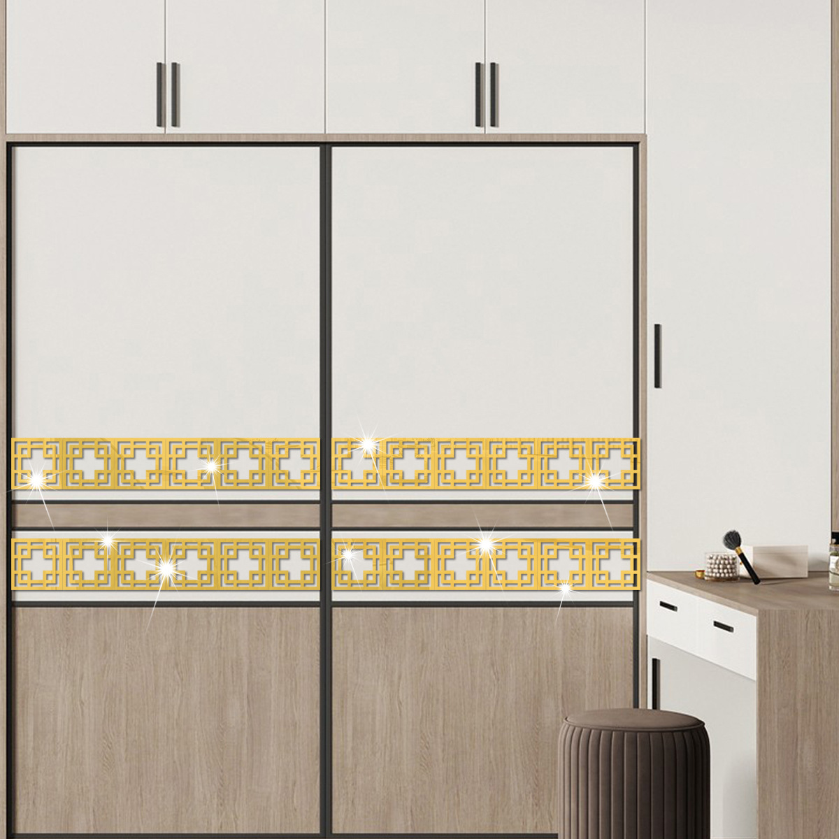 Costura hueca tridimensional de acrílico pegatinas de pared transfronteriza Amazon sala de estar baño pared cintura línea Decoración image 3
