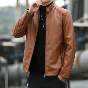 Men's Leather Jacket Trend 2023 Autumn/Winter New Korean Style Slim Stand Collar Casual Coat Youth Pu Leather Jacket for Men