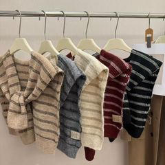 韩版品质羊毛条纹针织披肩25秋冬搭配叠穿坎肩护颈椎保暖围巾