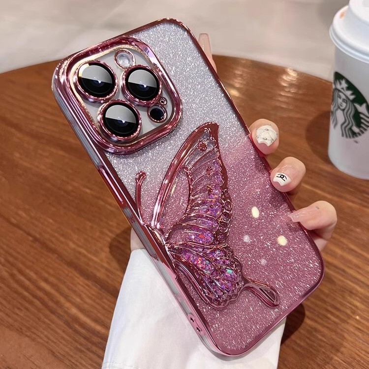 Suitable for Apple 17Promax Quicksand Dream Butterfly Phone Case Iphone16 Glitter Three-Dimensional 15 Anti-Fall Protective Cover