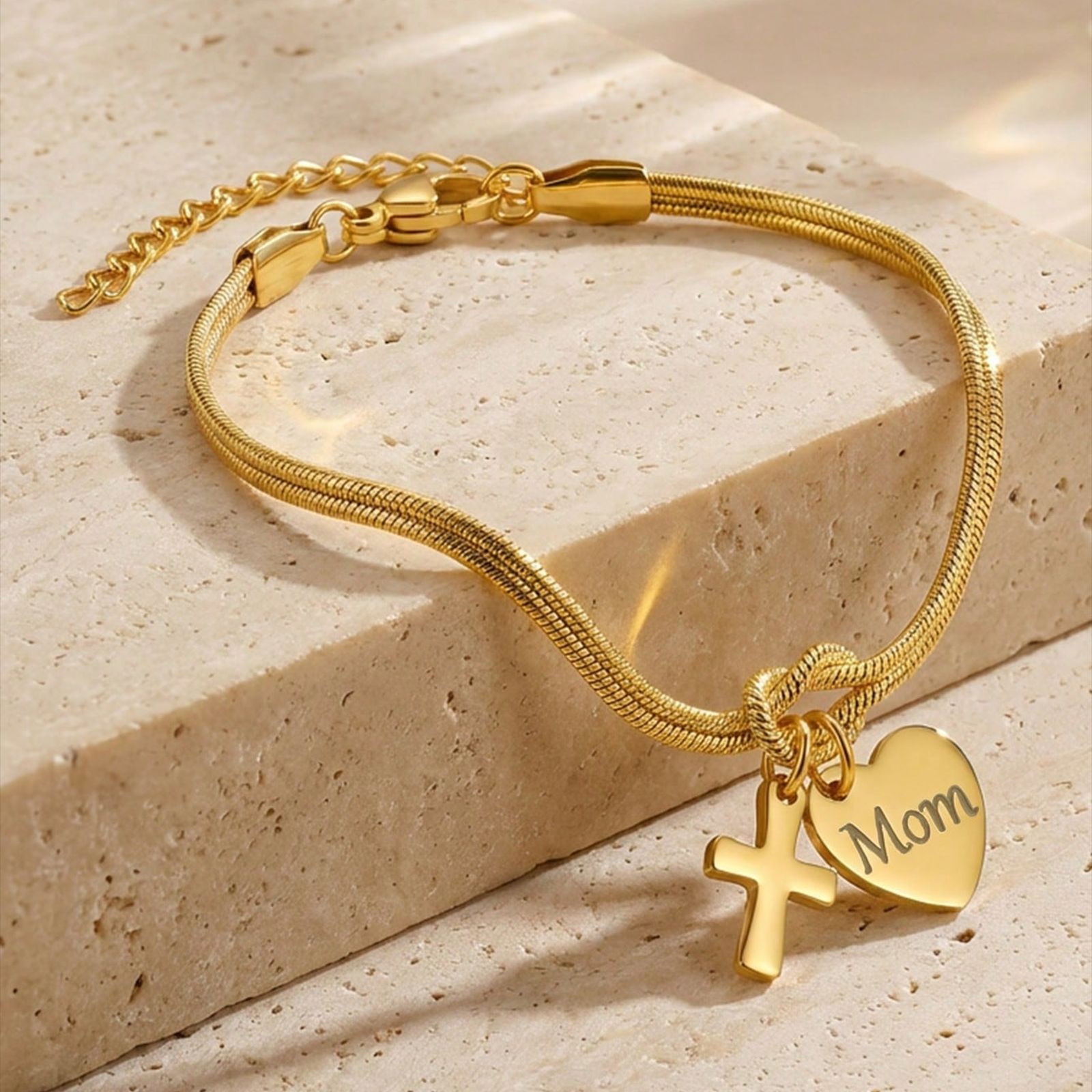 European And American Cross-Border Concentric Knot Snake Bone Bracelet Stainless Steel Mom Heart Cross Pendant Jewelry_voghion.com