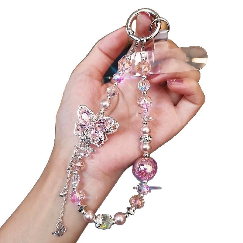 Advanced Sense Heavy Industries Diamond Butterfly Colgante Colorido Cuentas de cristal de viento Bolsa de cuentas Muñeca Cadena de teléfono móvil