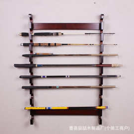 木质墙壁鱼竿收纳架商用多层钓鱼竿抄网展示架家用渔具鱼竿整理架