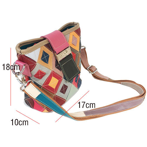 Bunter Eimerbeutel Aus Rindsleder Damen Schultertasche_voghion.com