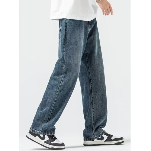 American Retro Denim Straight Leg Men's Spring and Autumn Streetwear Loose Tapered Trendy Brand Washed Versatile Casual Trousers
