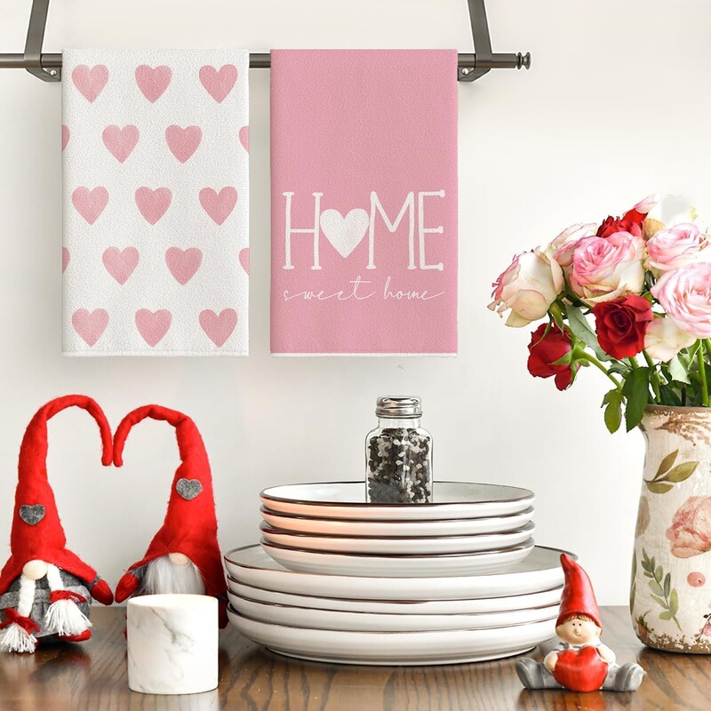 Cross-border hot Valentine's Day absorbent kitchen towel pink love holiday decoration dish towel 40X60cm tea towel
