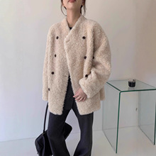 羊羔毛皮草外套女中长款双排扣100%羊剪绒真毛毛大衣2025秋冬新款