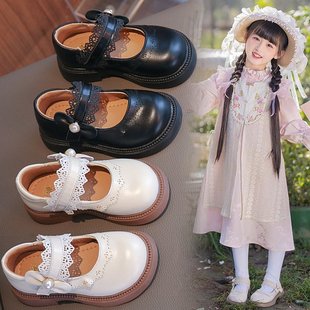 Girls Leather Shoes Black 2025 Spring and Autumn New Single Shoes Lolita Princess Shoes Stylish All-match Little Girl Children's Shoes
