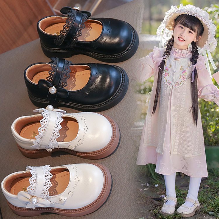 Girls' Black Leather Shoes 2025 Spring and Autumn Single Shoes Lolita Princess Shoes Little Girls' Shoes Height-Increasing Shoes for Young Children