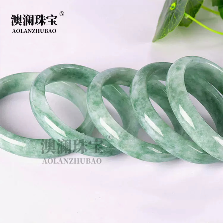 天然A货贵州翠飘花手镯女款真玉翡翠色玉镯直播地摊货源地摊批发