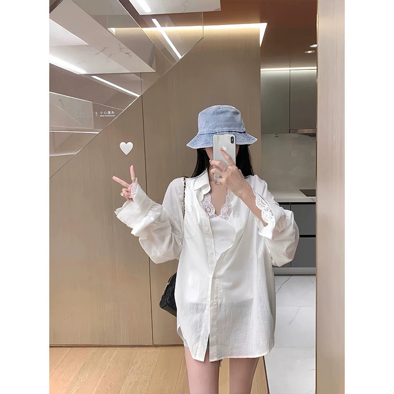 MosesQueen Korean-style lace splicing elegant long-sleeve shirt for women, new spring and autumn design with a unique touch MosesQueen Korean-style lace splicing elegant long-sleeve shirt for women, new spring and autumn design with a unique touch