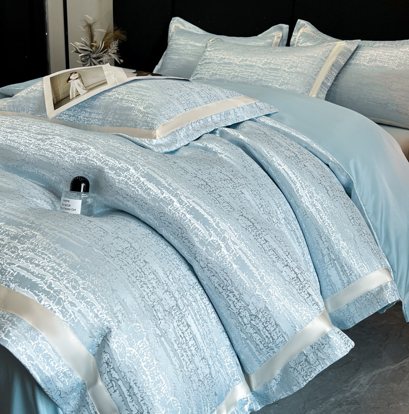 Juego de cuatro piezas de seda lavada, funda de edredón de seda de hielo, sábana de dormitorio principal de lujo ligero de verano