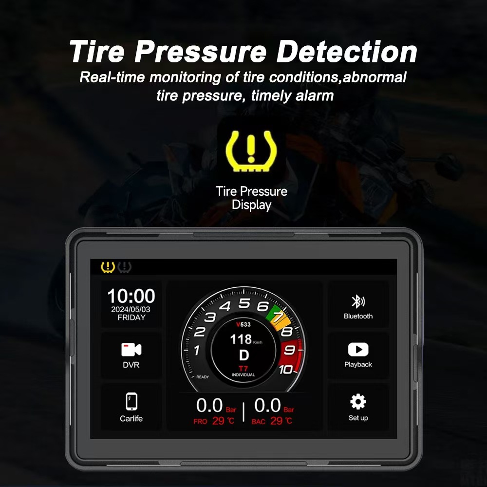 7inch Motorcycle Driving Recorder Front and Rear 2K Dual Recording Carplay Huawei Hicarwifi 2K High Definition Dual Recording