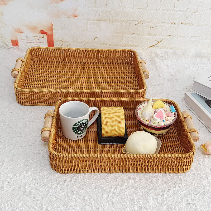 estilo japonés de caña pan de bocadillos refrigerios canasta de frutas imitación de caña bandeja casera sala de estar pastel pan fruta seca