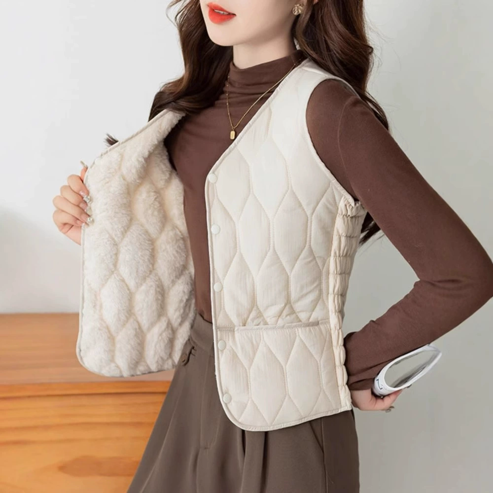 Осенью и зимой новые пуховые теплые пуховые хлопчатобумажные жилеты женские тонкие жилеты короткие v-образные воротники