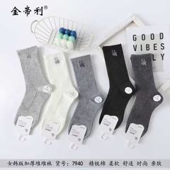 秋冬女士纯色螺纹竖条棉仿双针加厚长筒袜时尚百搭堆堆袜