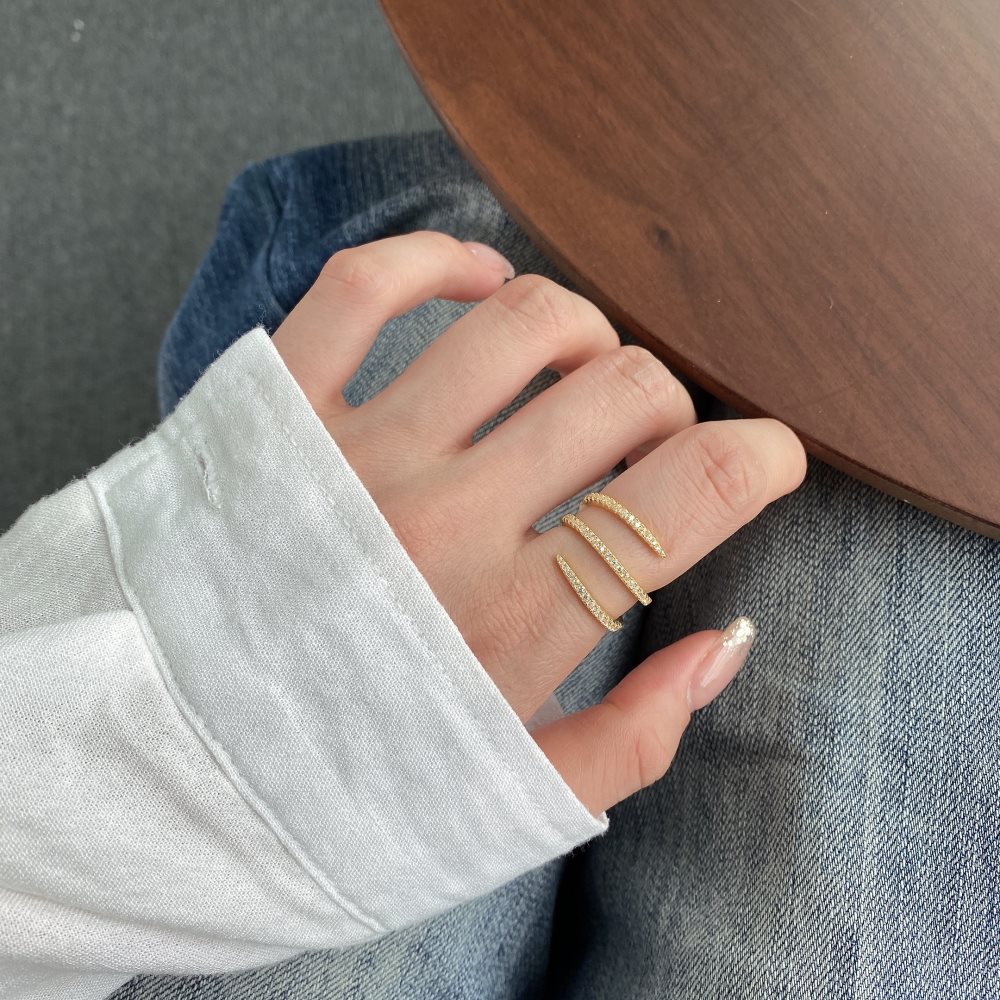 Simple Style Geometric Sterling Silver Plating Zircon Open Ring