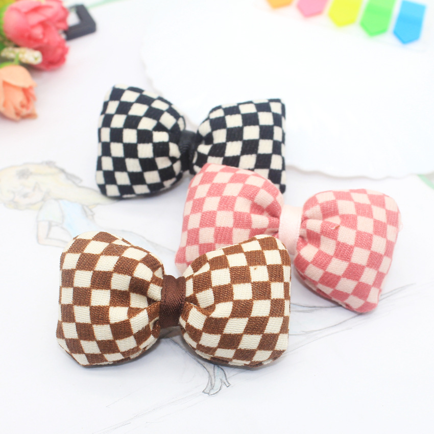 春秋款手工充棉棋盘格蝴蝶结DIY服饰发夹手机壳鞋袜箱包配件批E18