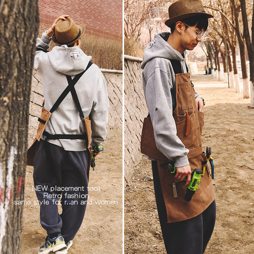 Outdoor apron wear-resistant gardener carpenter picnic camp male and female barber hair salon denim work clothes printed with logo