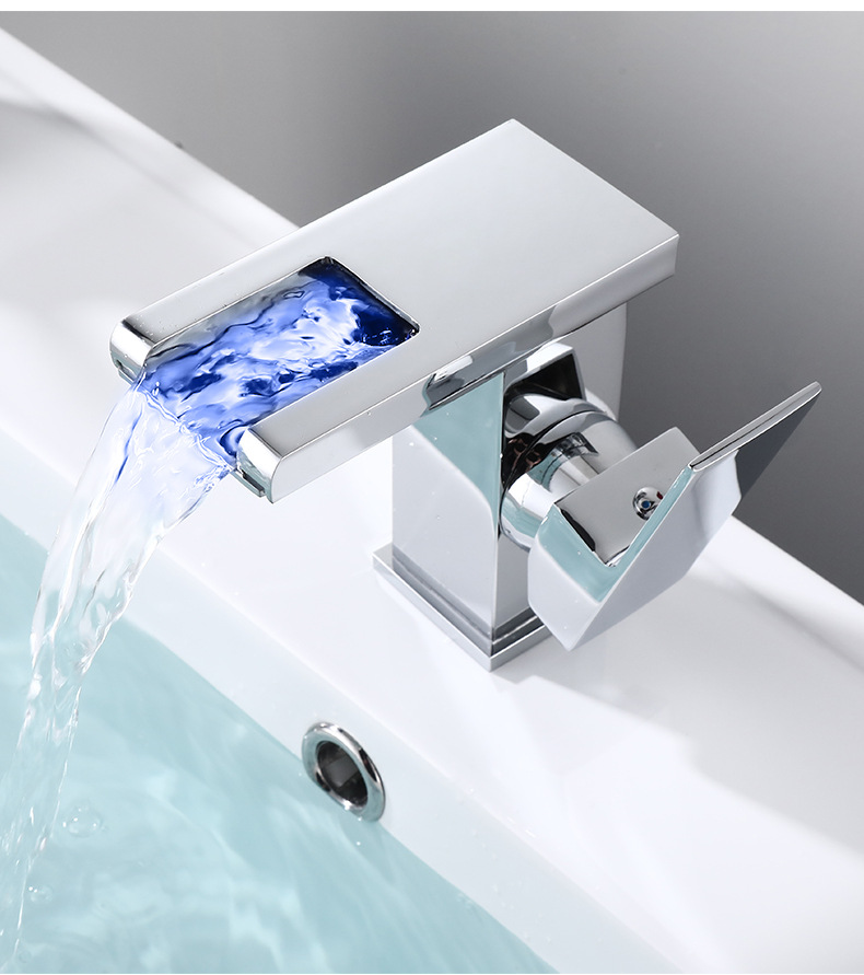 Cross-border manufacturer wholesale washbasins, hot and cold water faucets, all-copper waterfall, LED light, bathroom washbasins, bathroom single holes undefined