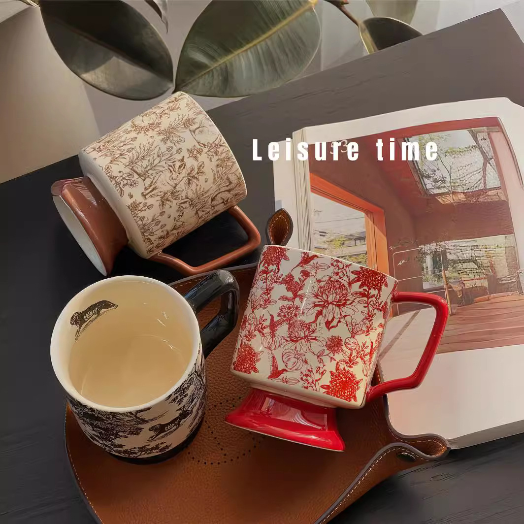 SUREON Taza de té de la tarde Taza de agua Taza de latte Regalo de nicho de estilo medieval