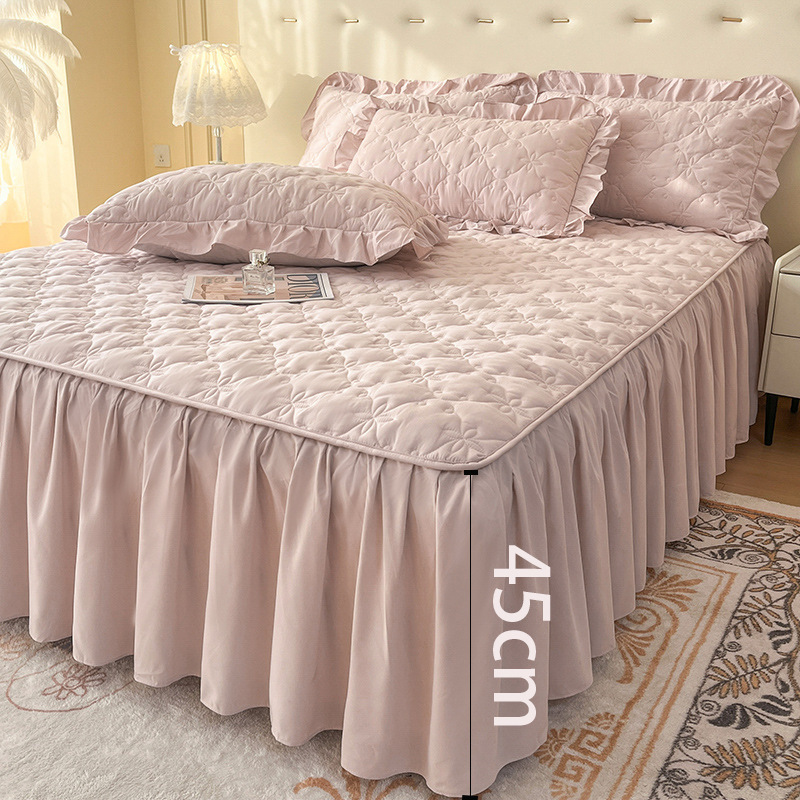 Quilted Thickeneded Bed Skirt Three-Piece Pillowcase Pure Color Bed Cover Mattress Protector Bed Cover Non-Slip Dustproof Ugly Bed Sheets Quilted Thickeneded Bed Skirt Three-Piece Pillowcase Pure Color Bed Cover Mattress Protector Bed Cover Non-Slip Dustproof Ugly Bed Sheets