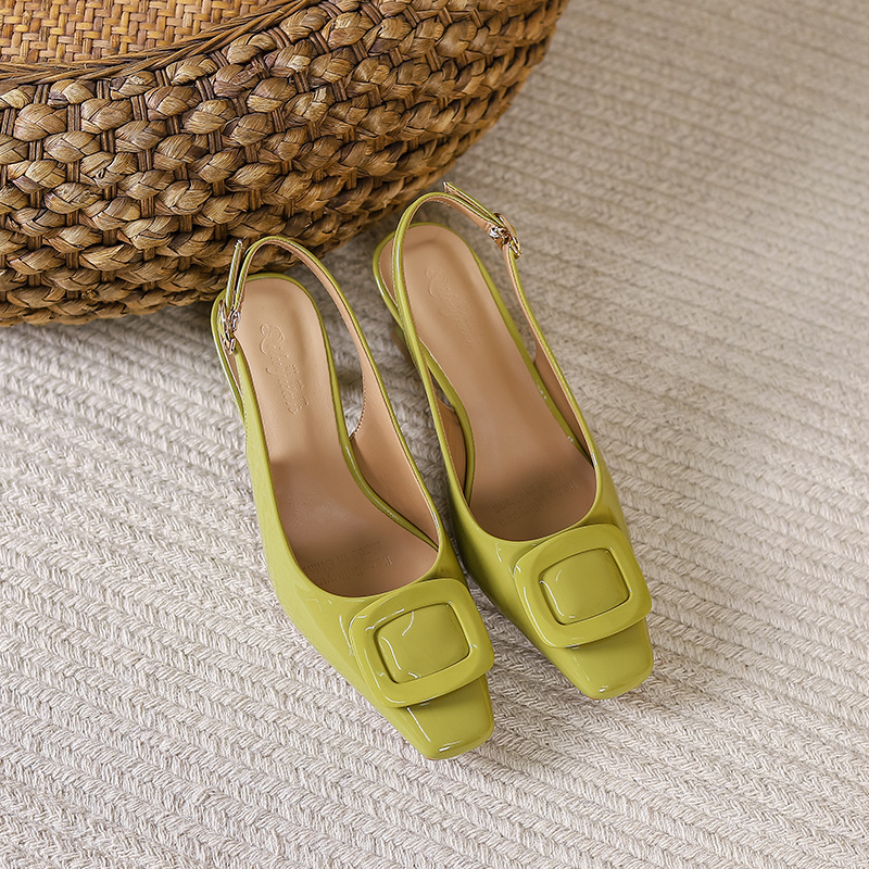 2024 nuevo verano cuadrado dedo del pie zapatos de tacón de una sola capa aguja Nicho estilo francés tacón alto punta cerrada espalda sandalias vacías zapatos de estilo de hadas