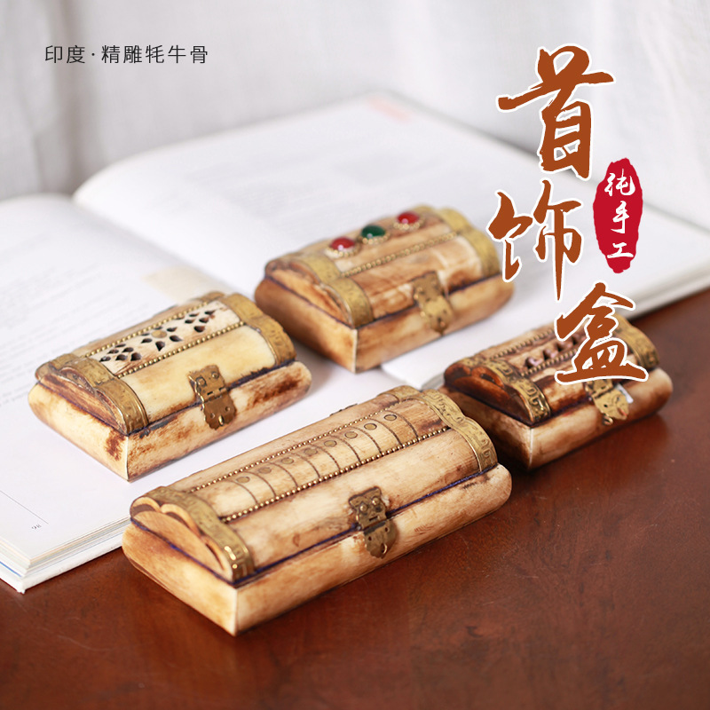 Yak Bone Handmade Jewelry Box Small Portable Retro Wedding Three Gold Earrings Necklace Storage Box