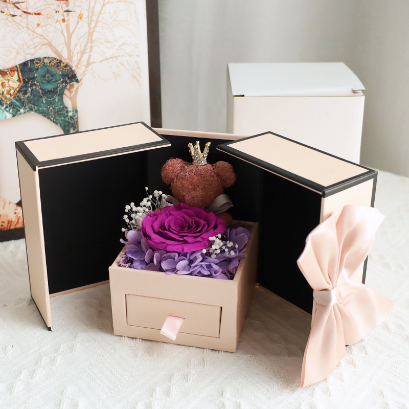 Caja de regalo de San Valentín 520 rosa lápiz labial collar joyero regalo de cumpleaños flor eterna caja de regalo de ventana al por mayor