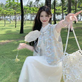 实拍新中式国风马甲配白色连衣裙女夏绝美高级感改良旗袍长裙套装