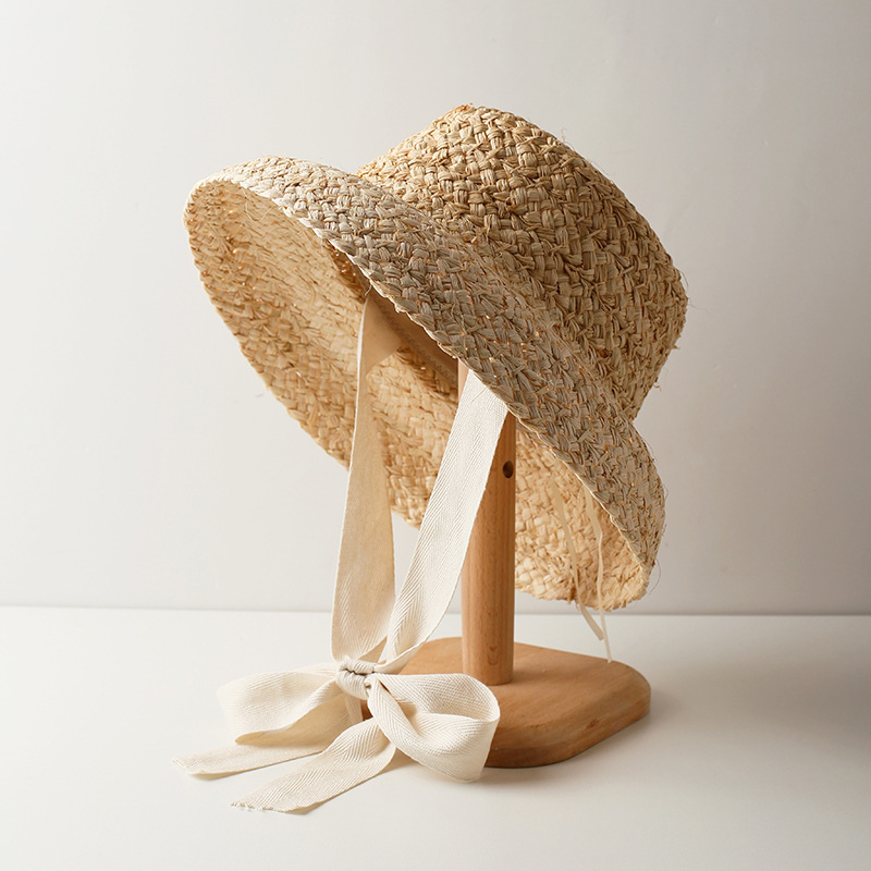 Hepburn Style Raffia Straw Sun Hat For Babies With Lace-up_voghion.com