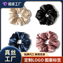真丝填充发圈大肠褶皱桑蚕丝枕头发圈韩系6cm大号丝绸头花批发