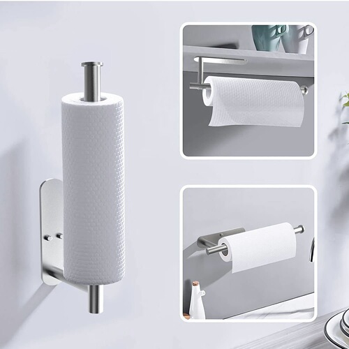 Cross-border 304 stainless steel kitchen paper towel holder paper towel holder without drilling roll paper holder bathroom towel rod self-adhesive dual-purpose